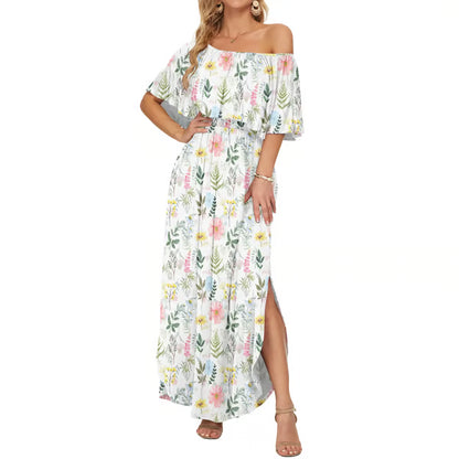 ⏰Last Day Sale 50% OFF💃Women's Off-Shoulder Ruffled Side-Slit Maxi Dress with Pockets ✨