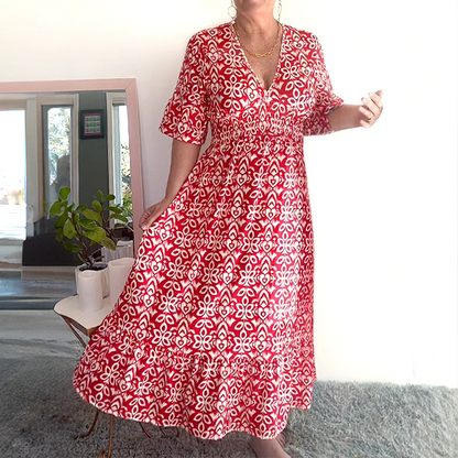 🏖️Summer Cool Deal: ONLY ￡14.99!💃Bohemian casual print V-neck waist wrap long dress💐✨