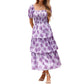 ⏳Time-Limited Special 60%Off⏰💃Women's Floral Square Neck Puff Short Sleeve Smocked Tiered Dress