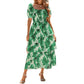 ⏳Time-Limited Special 60%Off⏰💃Women's Floral Square Neck Puff Short Sleeve Smocked Tiered Dress
