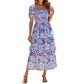 ⏳Time-Limited Special 60%Off⏰💃Women's Floral Square Neck Puff Short Sleeve Smocked Tiered Dress