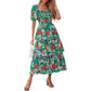 ⏳Time-Limited Special 60%Off⏰💃Women's Floral Square Neck Puff Short Sleeve Smocked Tiered Dress
