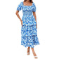 ⏳Time-Limited Special 60%Off⏰💃Women's Floral Square Neck Puff Short Sleeve Smocked Tiered Dress