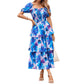⏳Time-Limited Special 60%Off⏰💃Women's Floral Square Neck Puff Short Sleeve Smocked Tiered Dress