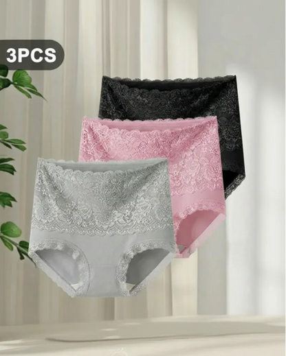 🥳2026 HOT SALE 50% OFF! 🥳💞Buy 1 Get 3-Only ￡4.99/pcs🌸3-Pack Women’s High-Waist Lace Cotton Briefs