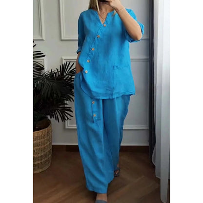 💥Summer Hot Sale 50% OFF💥Women's Casual Loose 2-Piece Set with Chic Button Embellishment