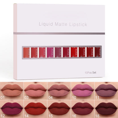 ⏳Time-Limited Special⏰💝10Pcs Matte Waterproof  Long Lasting Lip Gloss