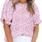 ⏰💥Last Day Special Sale 49% OFF👚Women's Crewneck Smocked Puff Sleeve Floral Print Blouse