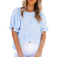 ⏰💥Last Day Special Sale 49% OFF👚Women's Crewneck Smocked Puff Sleeve Floral Print Blouse