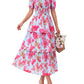 ⏳Time-Limited Special 60%Off⏰💃Women's Floral Square Neck Puff Short Sleeve Smocked Tiered Dress