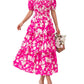⏳Time-Limited Special 60%Off⏰💃Women's Floral Square Neck Puff Short Sleeve Smocked Tiered Dress