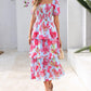 ⏳Time-Limited Special 60%Off⏰💃Women's Floral Square Neck Puff Short Sleeve Smocked Tiered Dress