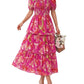 ⏳Time-Limited Special 60%Off⏰💃Women's Floral Square Neck Puff Short Sleeve Smocked Tiered Dress