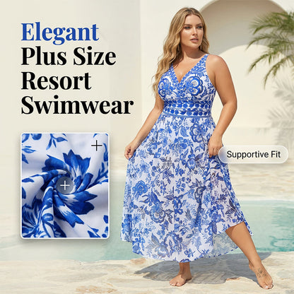 👙Last Day Promotion 65% Off🌴Plus Size Halter Bikini Set with Swim Skirt